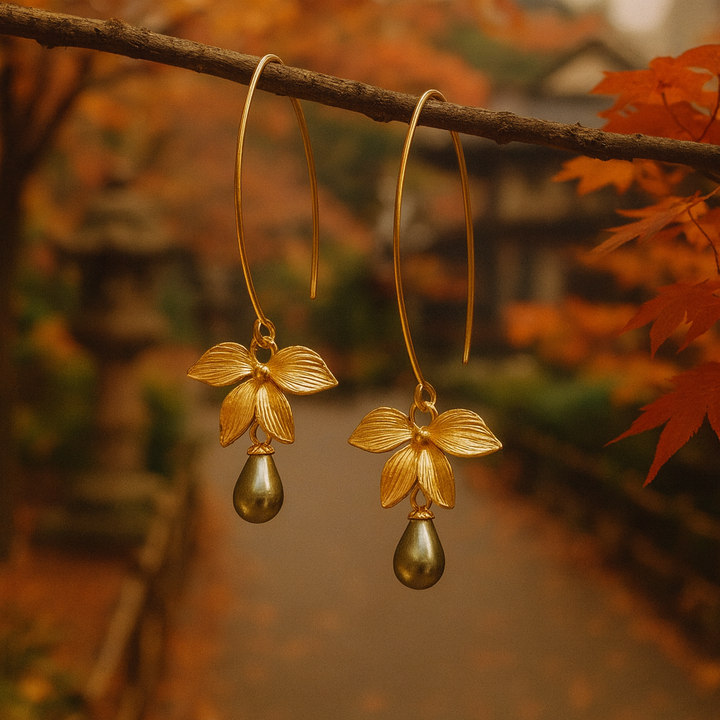 ジェイド&ペタルドロップピアス