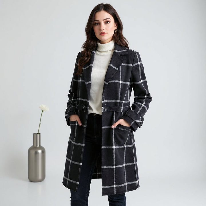 Women's Check Tweed Coat with Retro Collar