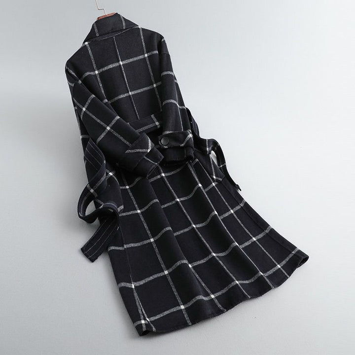 Women's Check Tweed Coat with Retro Collar