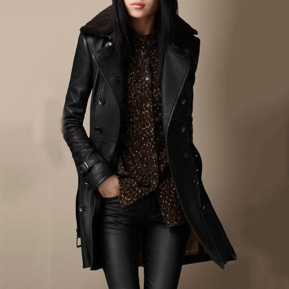 Elegant 3/4 Length Leather Coat