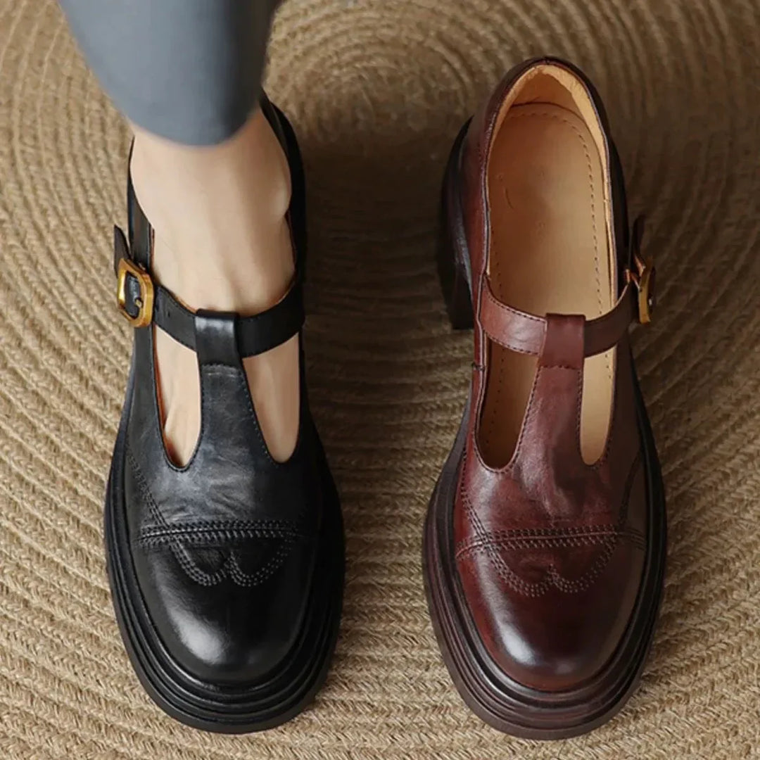 Olivia- Leather Mary Jane with Retro Heel