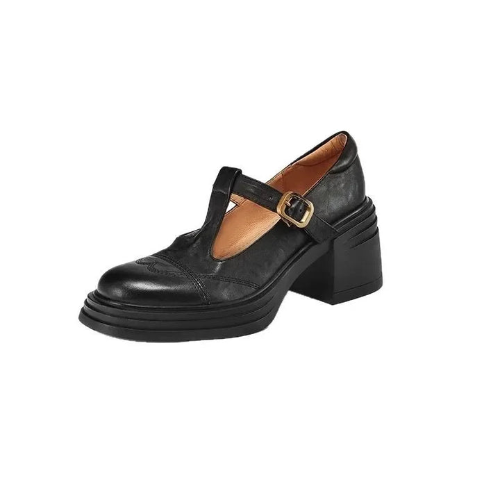 Olivia- Leather Mary Jane with Retro Heel