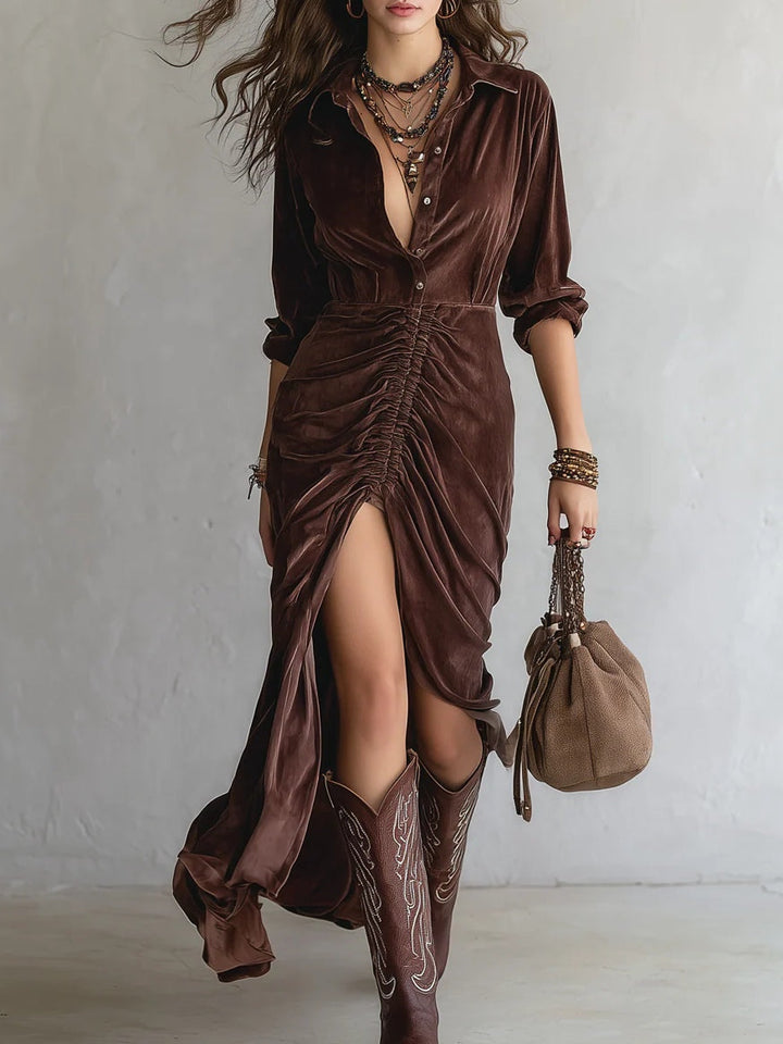 Alessia | Pleated velvet midi dress
