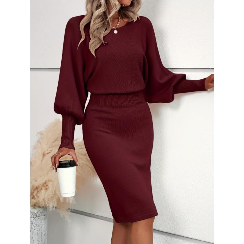 Elegant Lantern Sleeve Sweater Dress