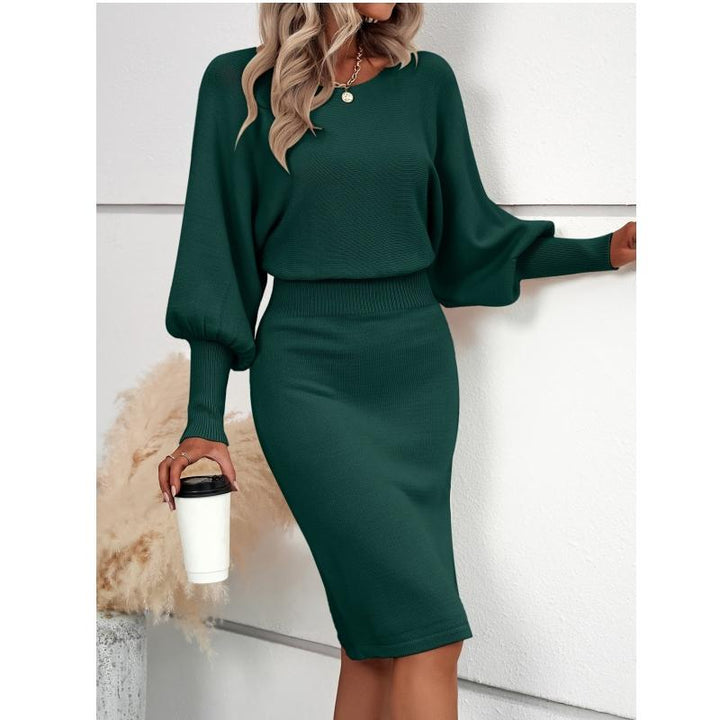 Elegant Lantern Sleeve Sweater Dress