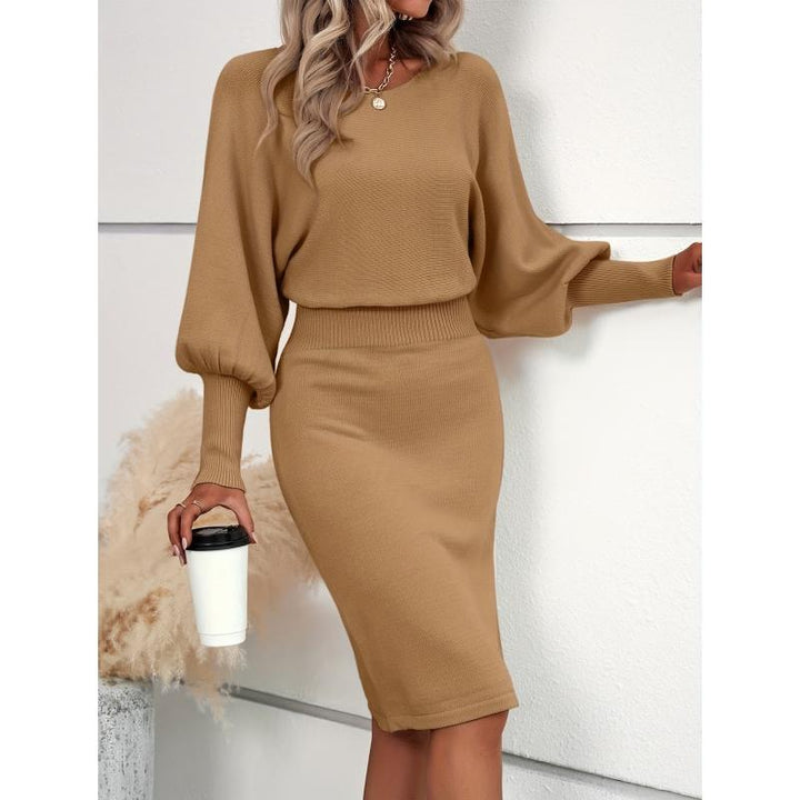 Elegant Lantern Sleeve Sweater Dress