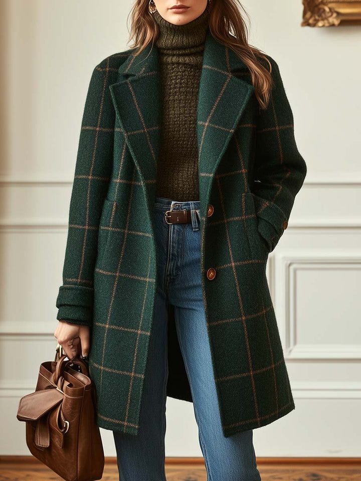 Women's Check Tweed Coat with Retro Collar
